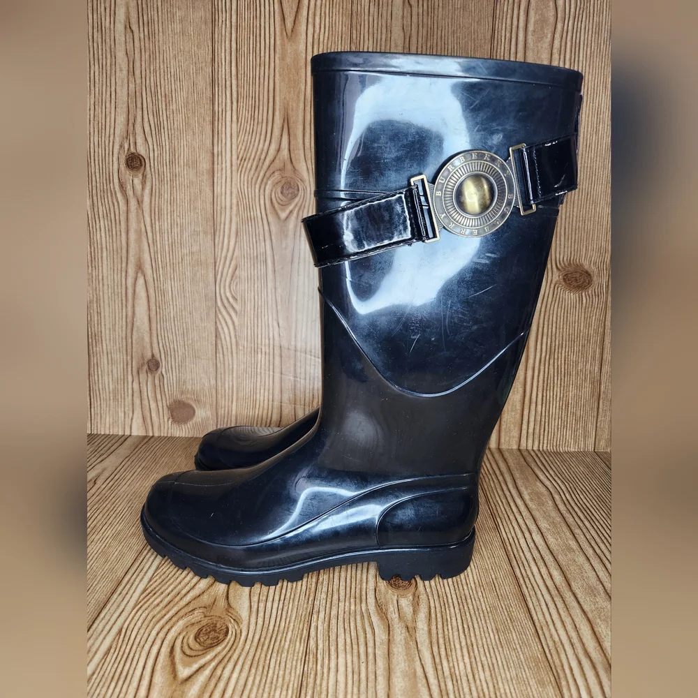 Burberry Women's Black Calf Rain Boot Size 9.5 / 40 - Picture 1 of 17